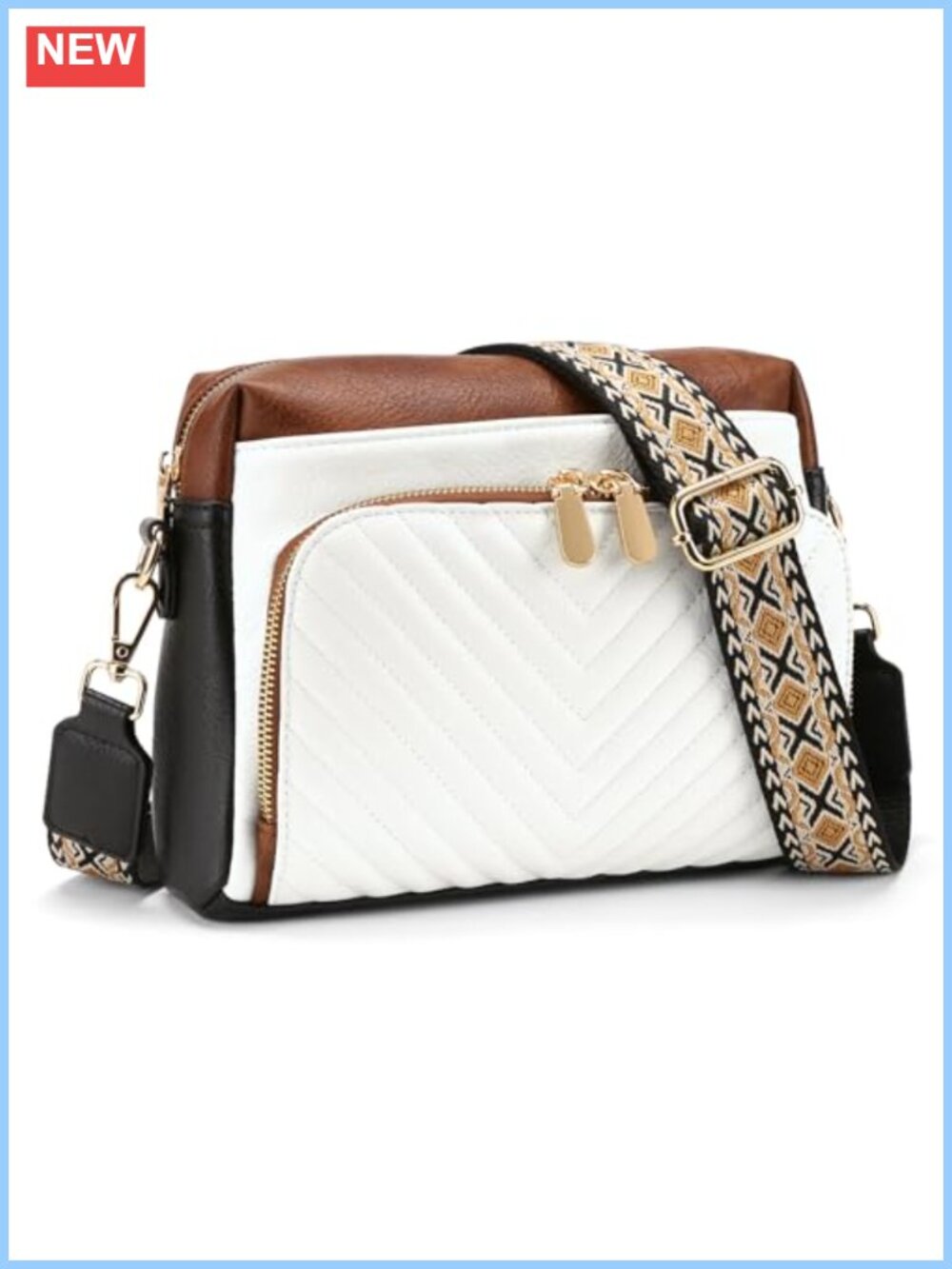 Quilted Vegan Leather Crossbody Bag with RFID Wallet and Wide Strap